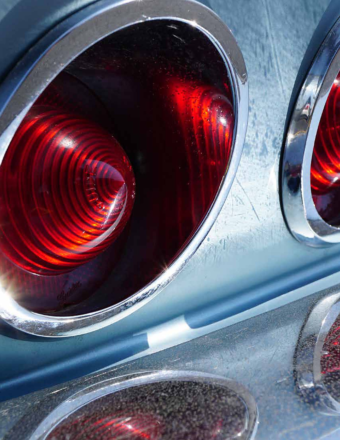 Red car taillights in chrome