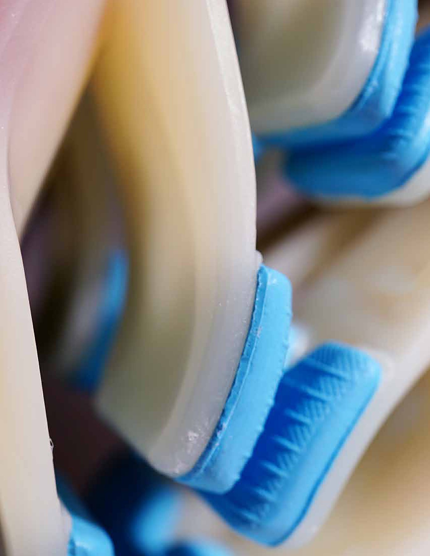 Blue toothbrush bristles, close up