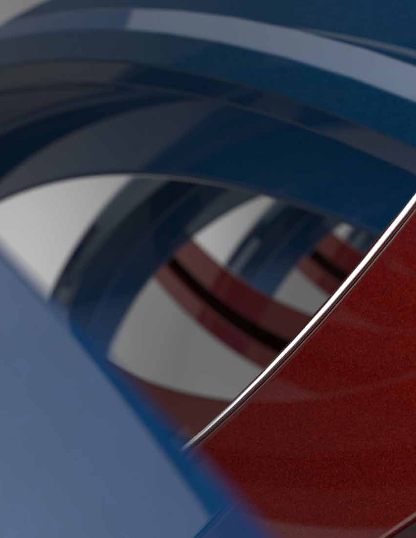 Blue and red car body, close up