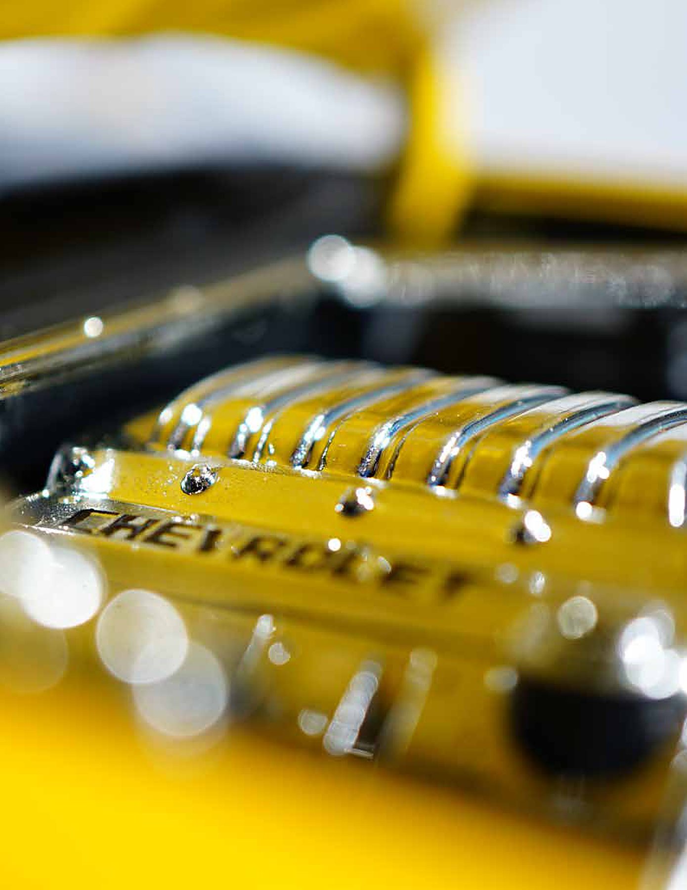 Chevrolet lettering on yellow, close up