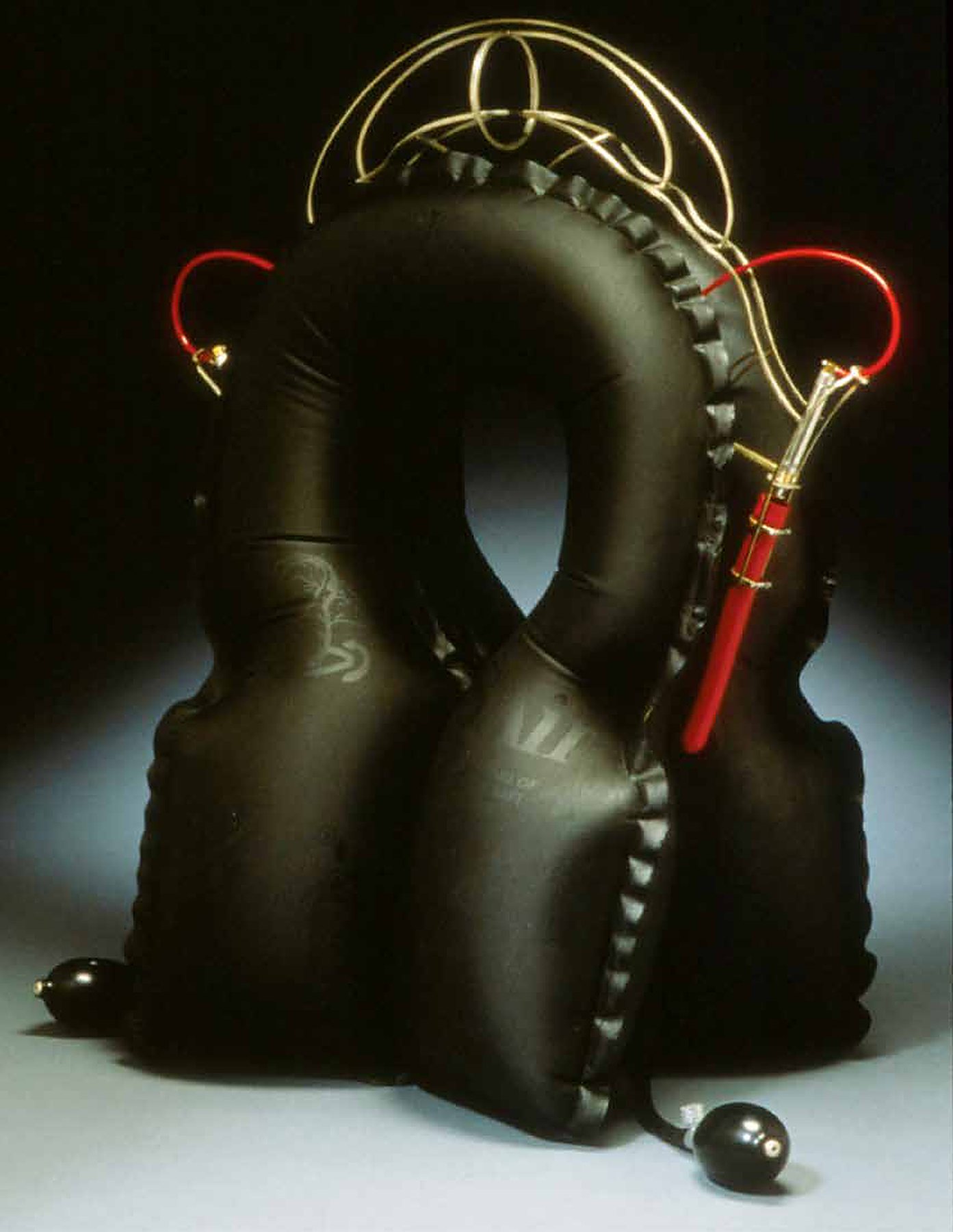 Black inflated form with brass fittings