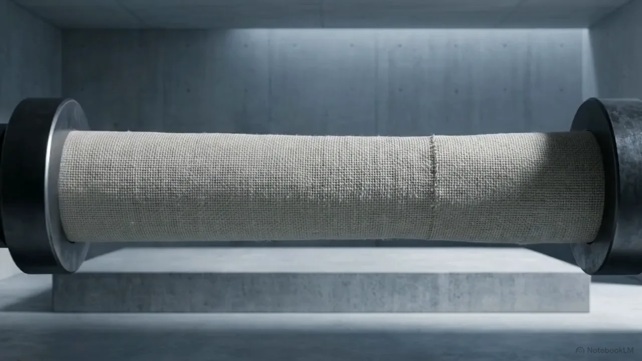 Bolt of burlap textile in an industrial supply space — sourcing as the bridge between the database entry and the actual stock you can buy.
