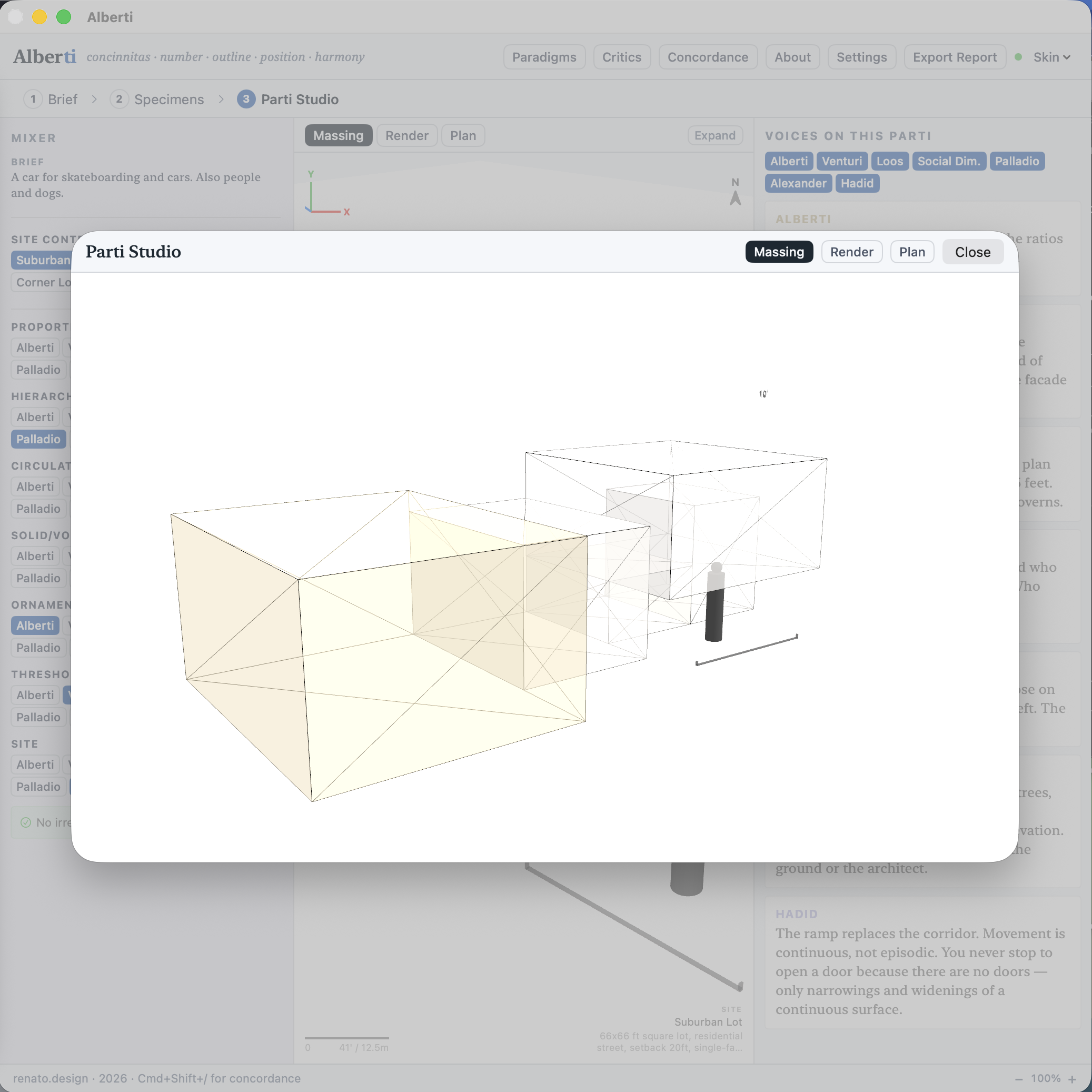 Alberti plan view — proportional ratios and room labels