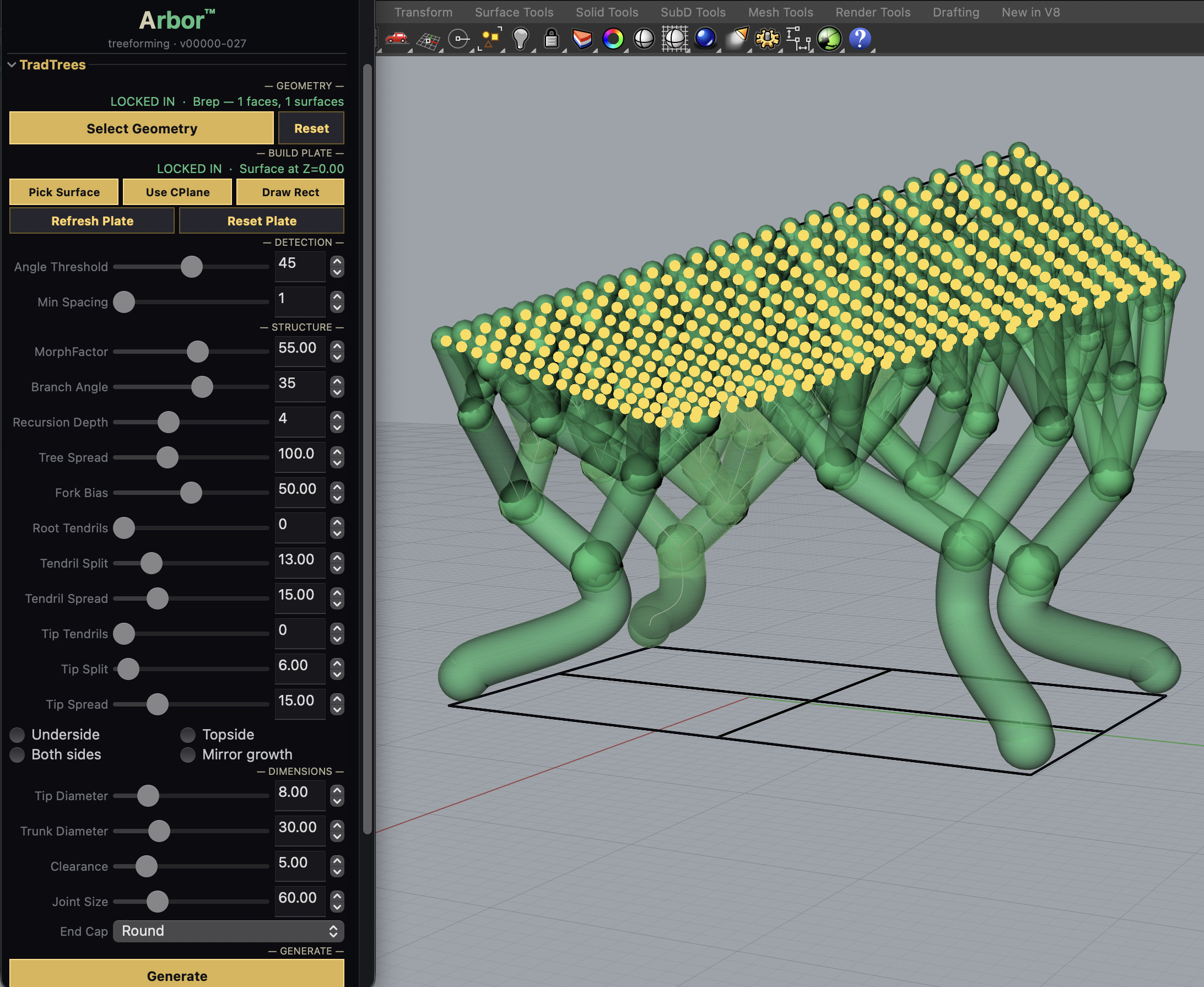 arbor workspace — parametric tree support generator for Rhino