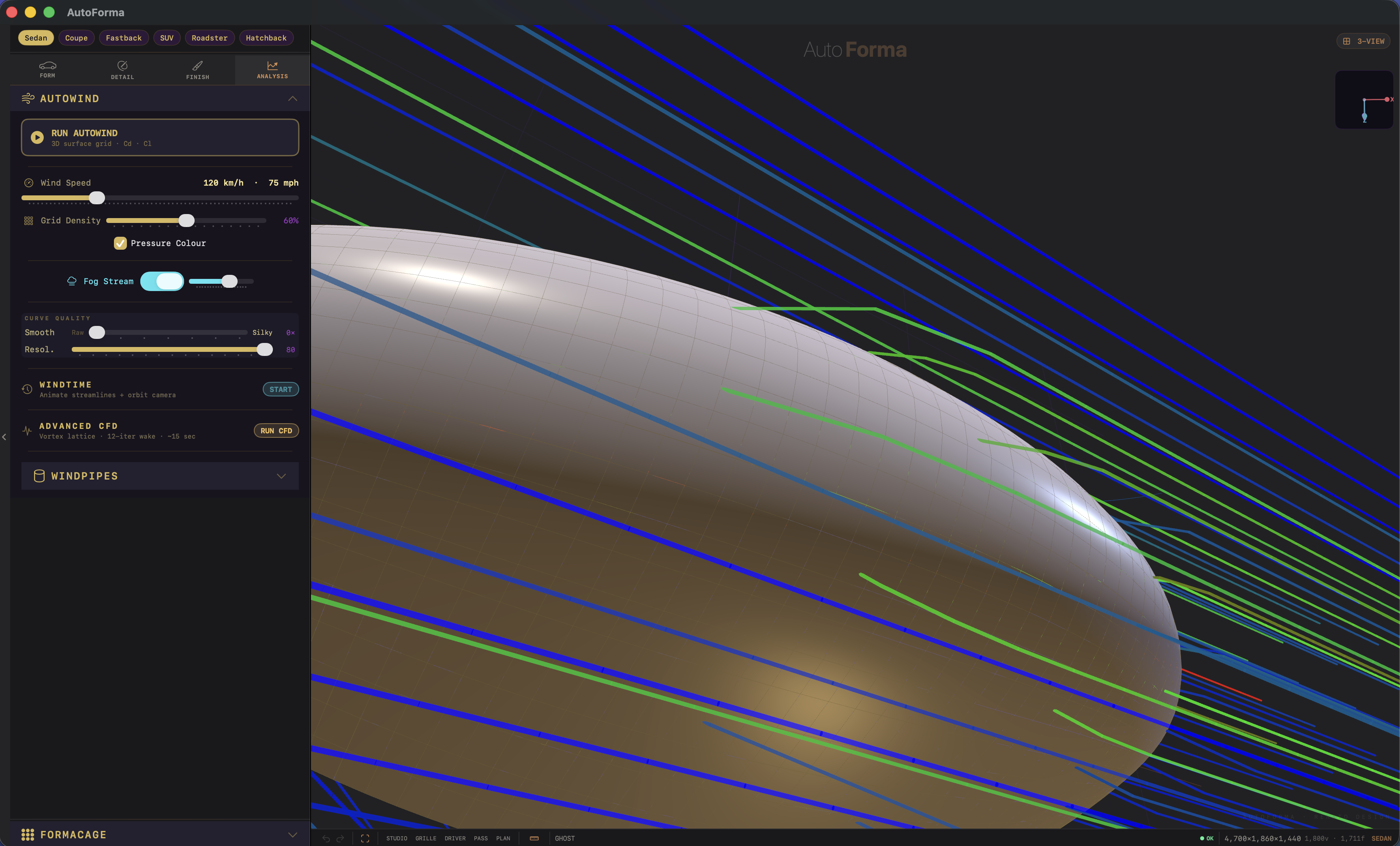 AutoForma workspace — parametric automotive form explorer