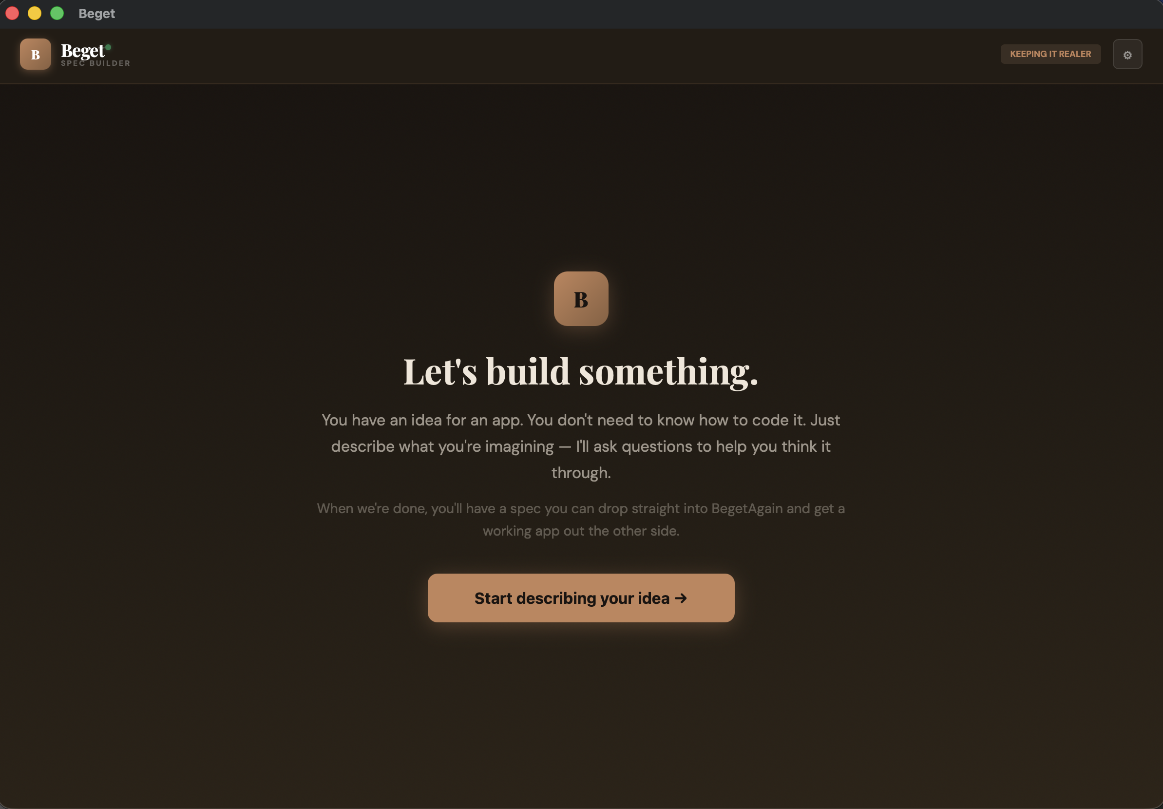 Beget workspace — pitch-deck generator and spec builder