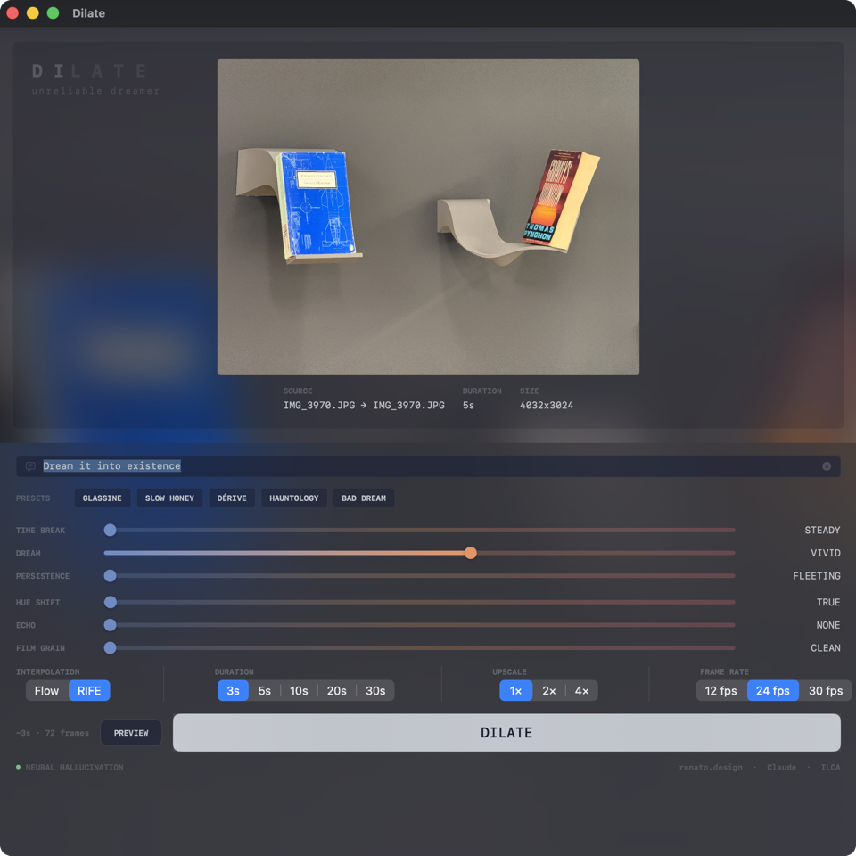 Image pair loaded — two stills side by side, Dream at Vivid, contextual controls visible