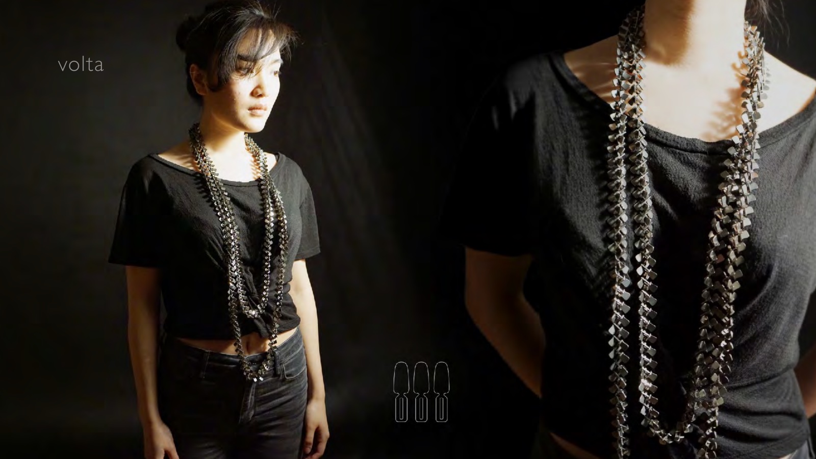 Portfolio page: volta, 2016 — Stainless steel necklace based on Hungarian dogspine/kutyagerinc linkage system.