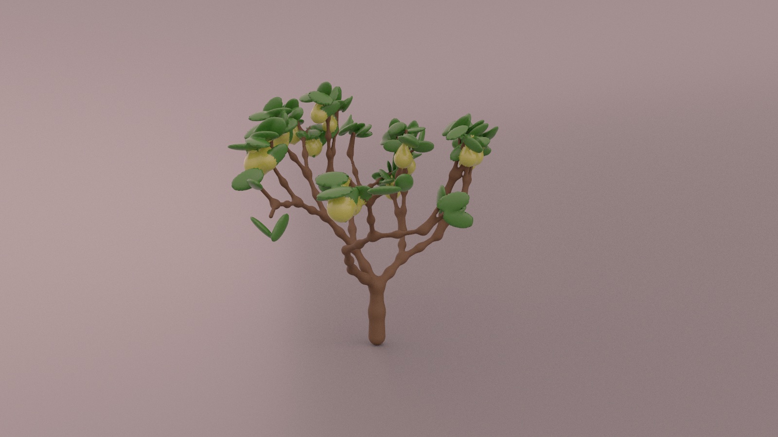 glisten's Rendre room — a grown pear tree with leaves and hanging pears, path-traced on an infinite studio floor