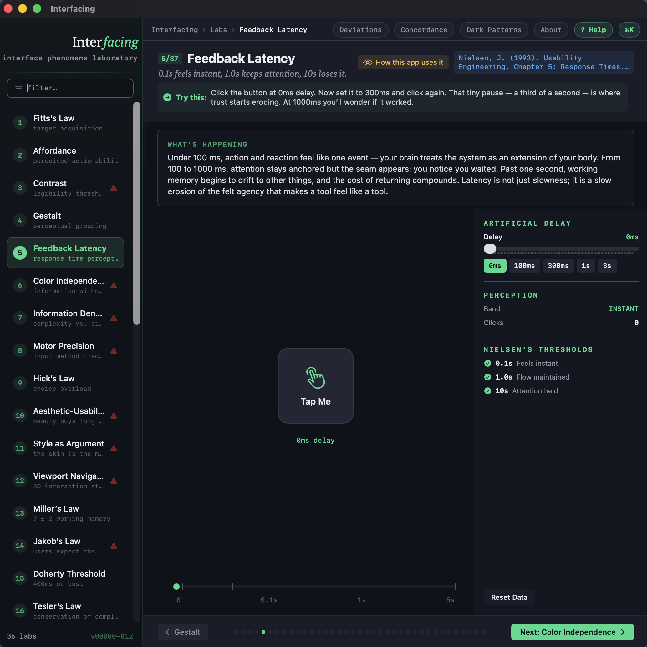 interfacing lab demonstrating a perceptual law in real time