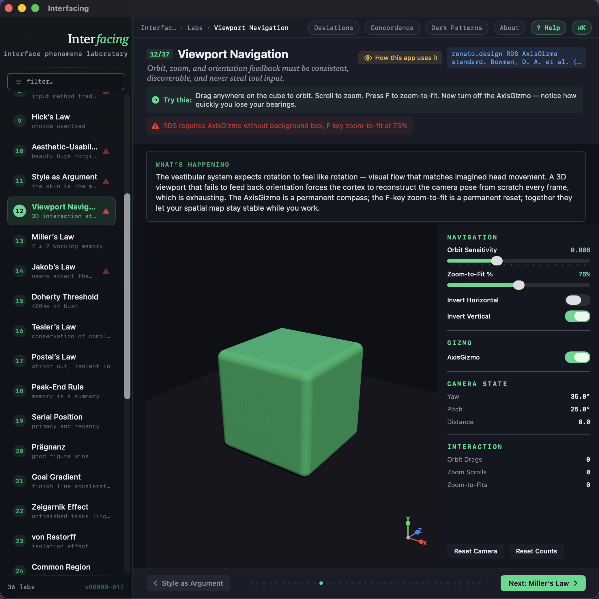 interfacing showing a deviation, a rule broken on purpose