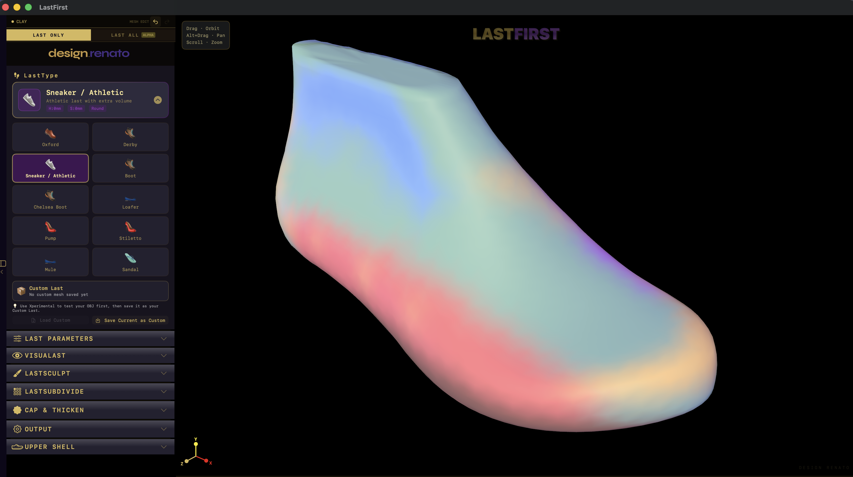 LastFirst workspace — parametric shoe last design