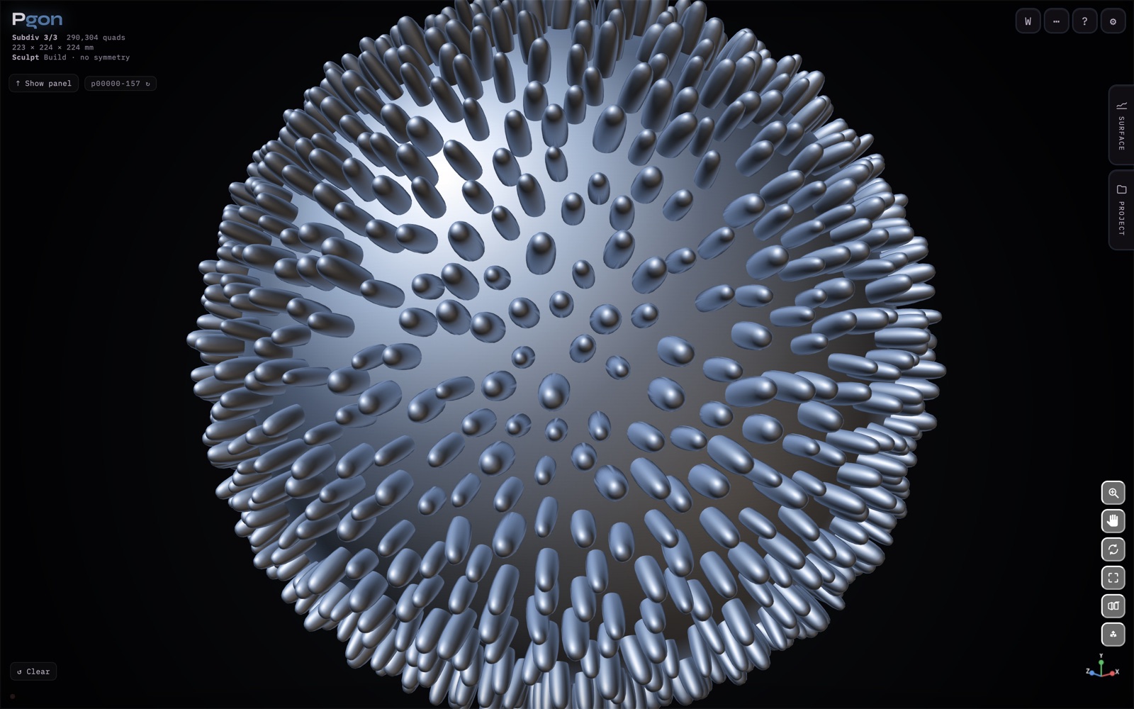 Pgon&nbsp;- a sphere covered in fifteen hundred rounded protrusions, longer toward the silhouette and shorter facing the light
