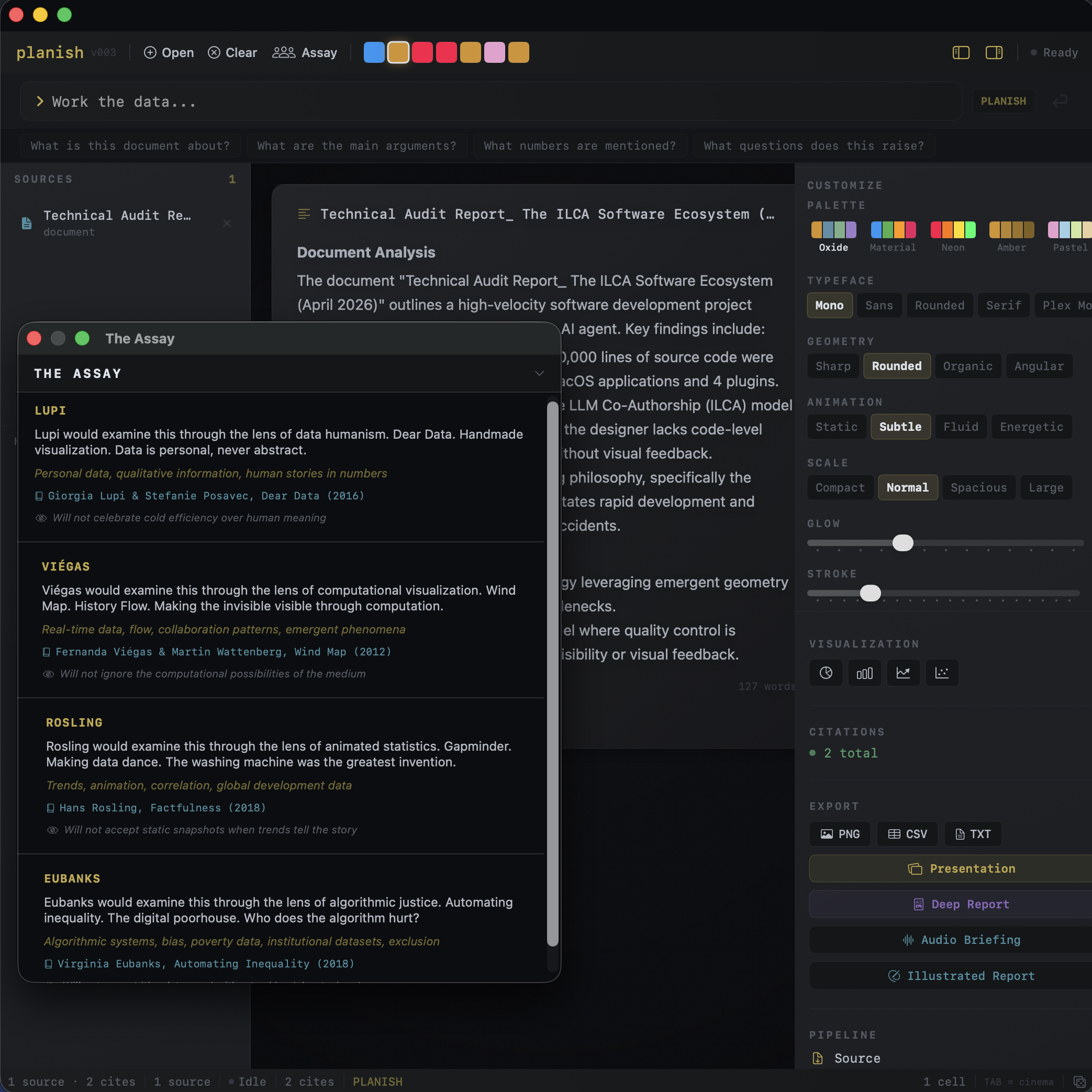 planish workspace — data intelligence surface