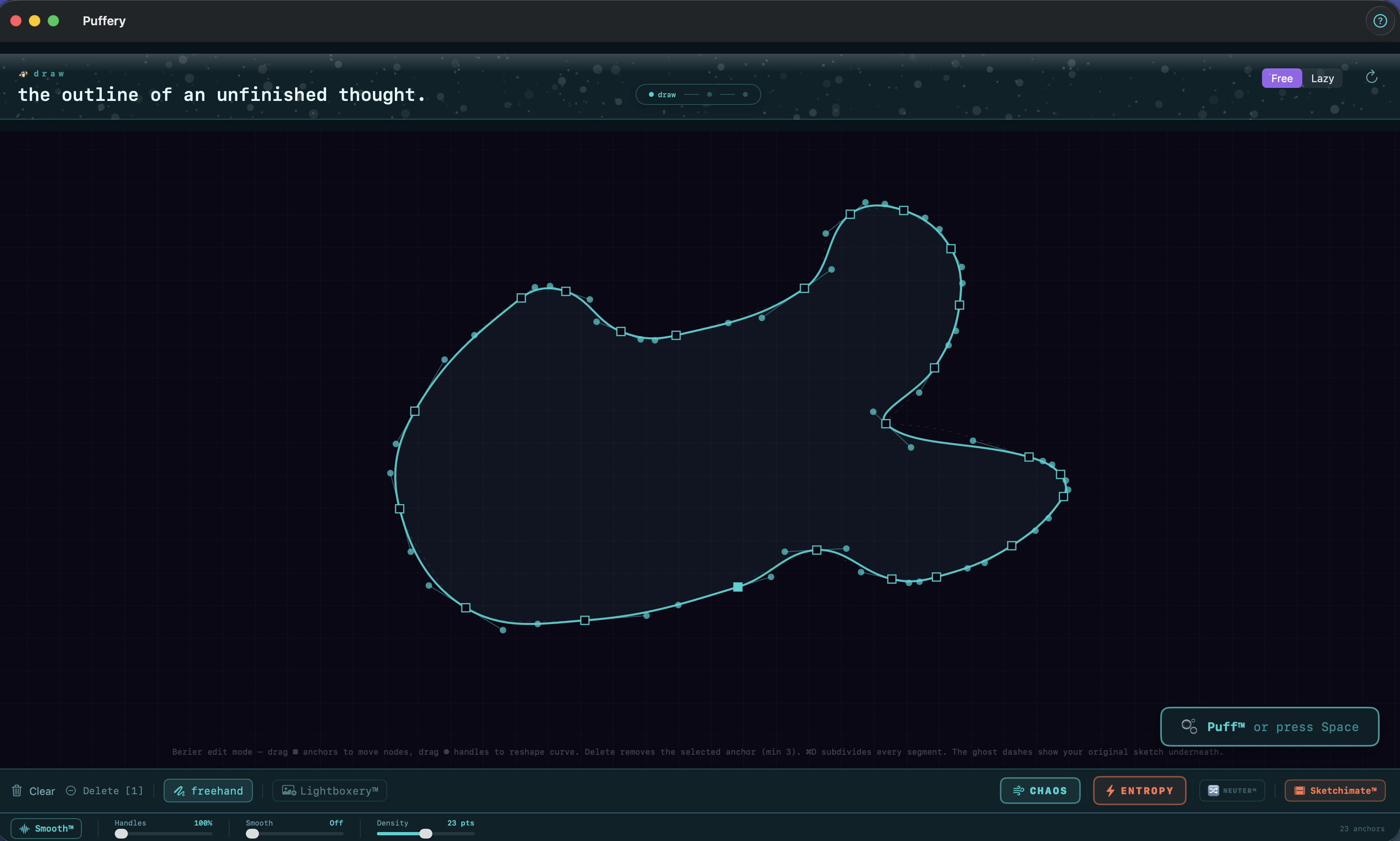 Puffery workspace — blobject creation engine