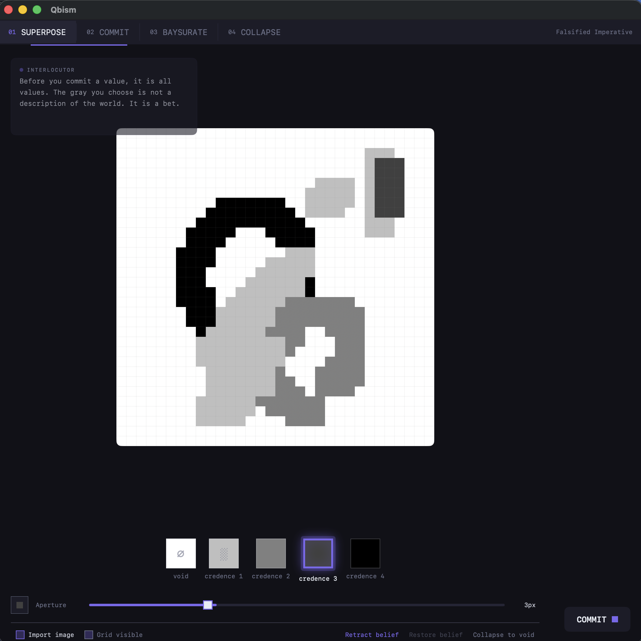 Qbism workspace — pixel-to-sculpture