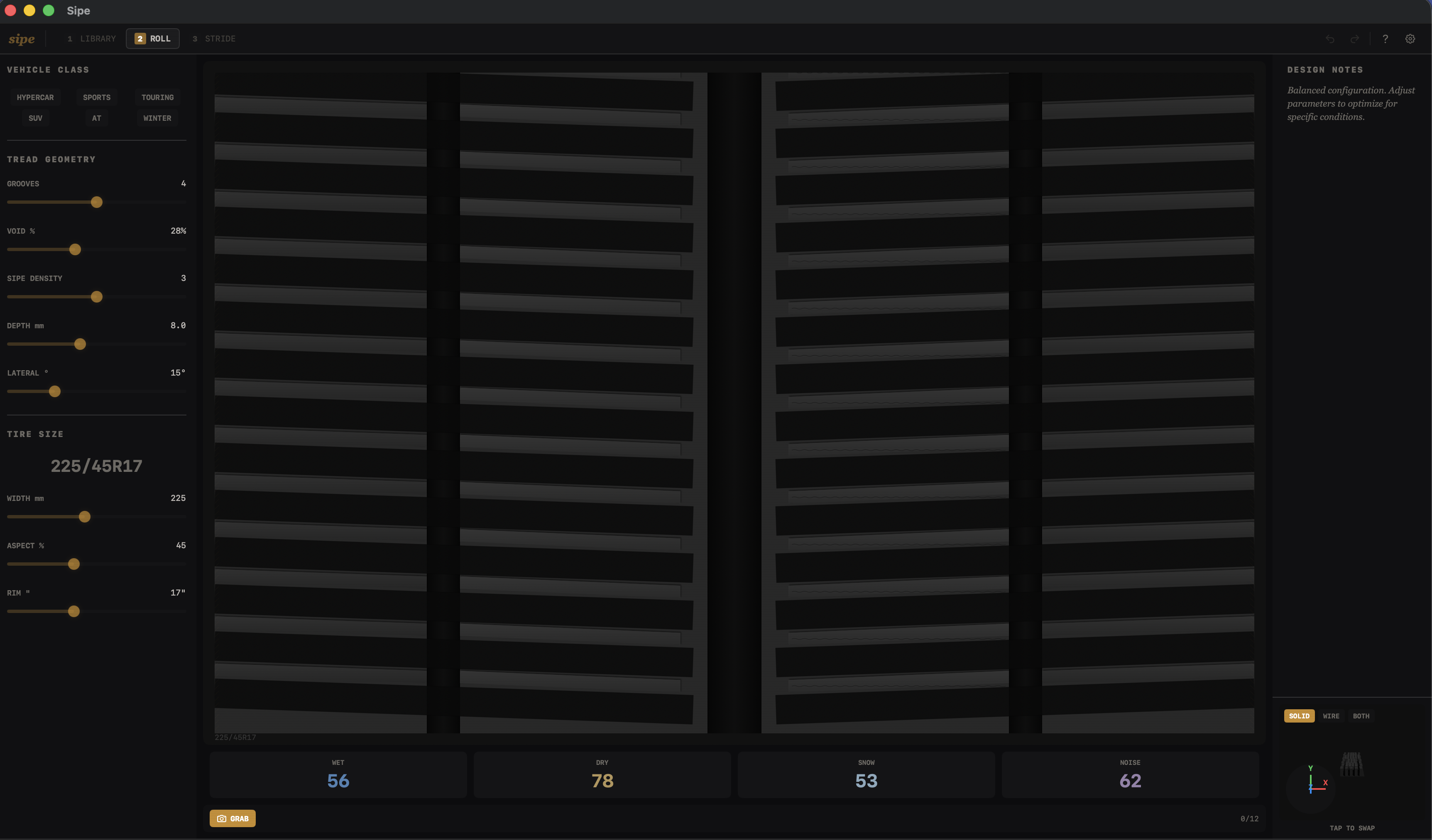 Sipe workspace — parametric tread and outsole design